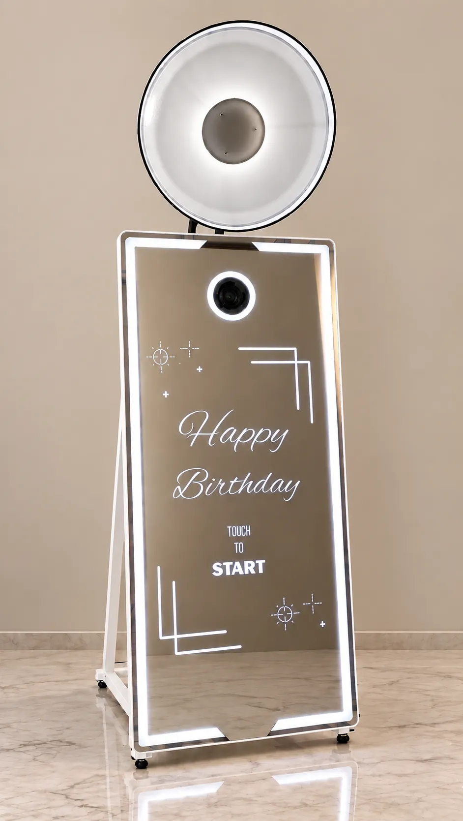 The PhotoBash interactive mirror photo booth with a custom Happy Birthday animation